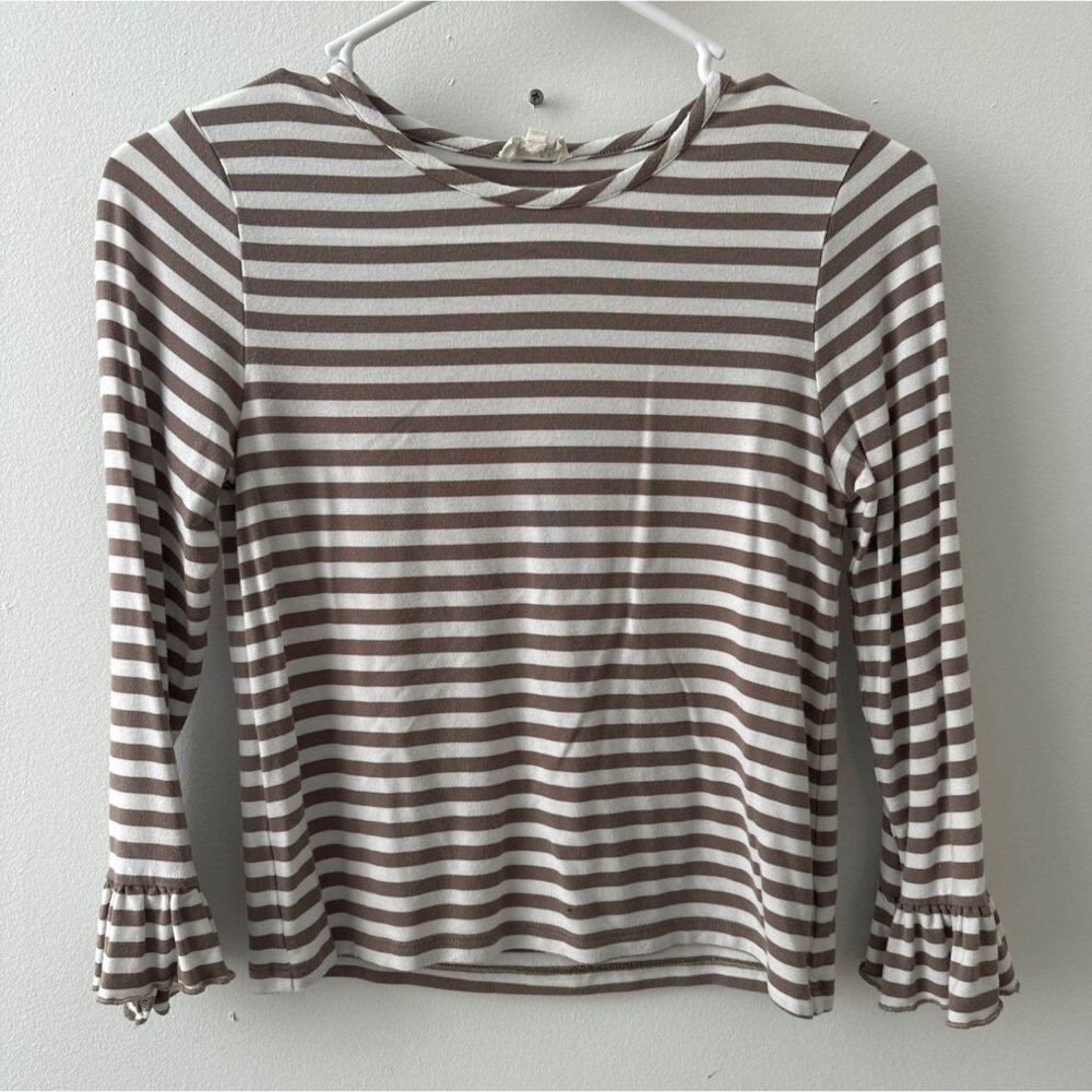 Finding Foxtale Girls 10 Brown & White Striped Long Sleeve Top Fossil Stripe Tee